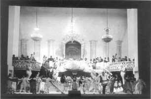 Don Giovanni (Don Juan). Oper von W. A. Mozart. Staatsoper Dresden, Neuinszenierung 17.4.1924 : Ballsaal, Szenenbild 4. Bild