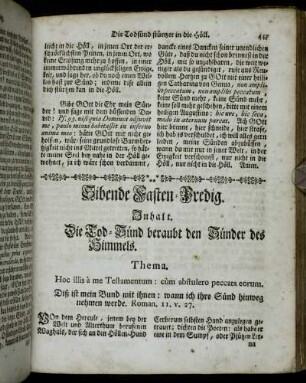 Sibende Fasten-Predig. Inhalt. Die Tod-Sünd beraubt den Sünder des Himmels