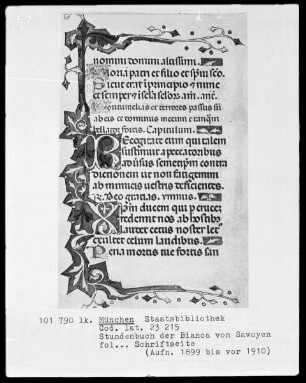 Stundenbuch der Bianca von Savoyen — Initiale R (ecogitate) mit Rahmen, Folio ?