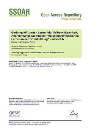 Geringqualifizierte - Lernerfolg, Selbstwirksamkeit, Anerkennung: das Projekt "metakognitiv fundiertes Lernen in der Grundbildung" - mekoFUN