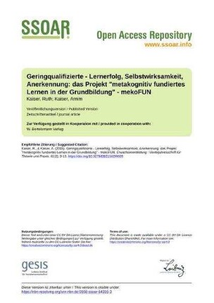 Geringqualifizierte - Lernerfolg, Selbstwirksamkeit, Anerkennung: das Projekt "metakognitiv fundiertes Lernen in der Grundbildung" - mekoFUN