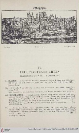 VI. Alte Städteansichten. Dekorative Graphik - Landkarten (Nr. 844 - 916)