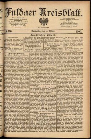 Erste Ausgabe vom Donnerstag, den 04. Oktober 1900.