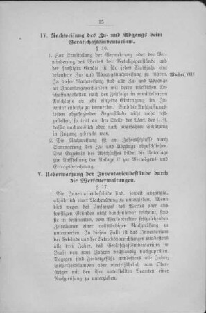 IV. Nachweisung des Zu= und Abgangs beim Gerätschaftsinventarium.