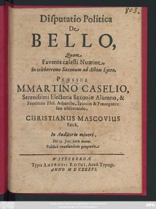 Disputatio Politica De Bello
