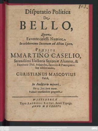 Disputatio Politica De Bello