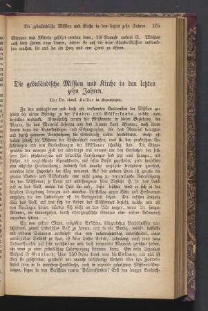Die Grönländische Mission und Kirche in den Letzten zehn Jahren
