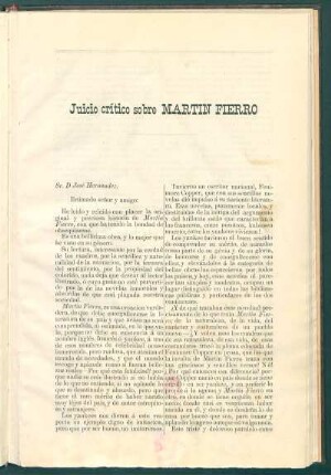 Juicio crítico sobre Martin Fierro