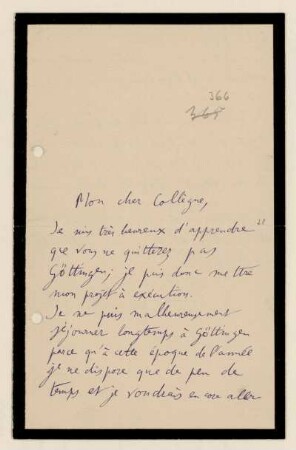 Nr. 15 (= Nr. 366) Brief von Henri Poincaré an Felix Klein. Ohne Ort, o. D.