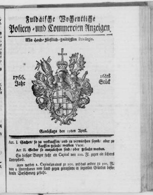 16tes Stück, Ausgabe vom 19. April 1766