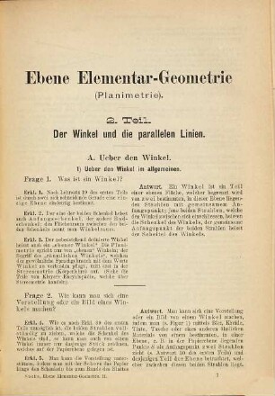 Lehrbuch der ebenen Elementar-Geometrie (Planimetrie) : für den Schulunterricht und das Selbststudium, 2. Der Winkel und die parallelen Linien