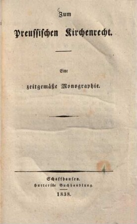 Zum Preußischen Kirchenrecht : eine zeitgemäße Monographie
