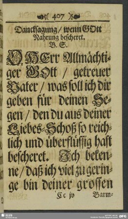 Dancksagung, wenn Gott Nahrung bescheret