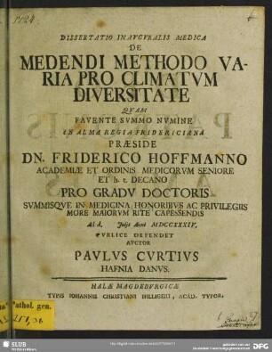Dissertatio Inauguralis Medica De Medendi Methodo Varia Pro Climatum Diversitate