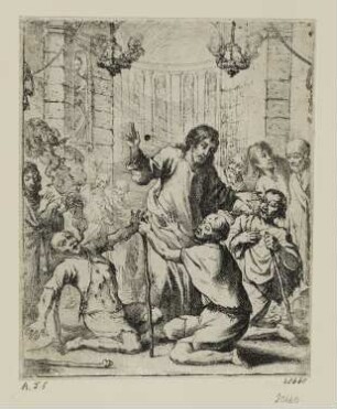 Christus heilt zwei Blinde und einen Stummen, Blatt 2 der Folge "Les Miracles de N. S. Jésus-Christ"