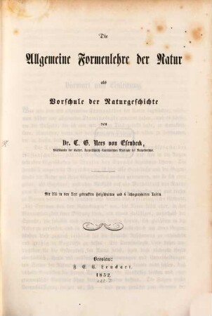 Die allgemeine Formenlehre der Natur als Vorschule der Naturgeschichte