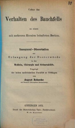Ueber das Verhalten des Bauchfells an einem mit mehreren Hernien behafteten Becken : Inaug.-Diss.