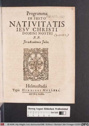 Programma In Festo Nativitatis Jesu Christi Domini Nostri P. P. In Academia Iulia.