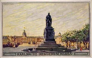 Schloss und Karl-Friedrich-Denkmal. Postkartenalbum "Karlsruhe - Residenzschloss"