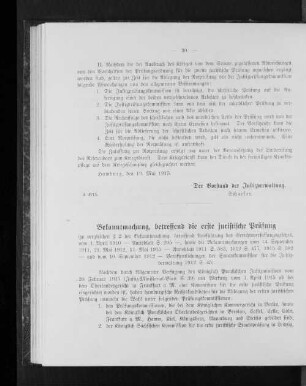 Bekanntmachung, betreffend die erste juristische Prüfung