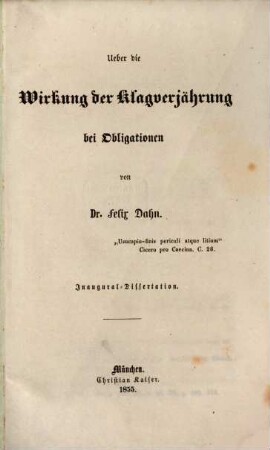 Über die Wirkung der Klagverjährung bei Obligationen : Inaugural-Dissertation