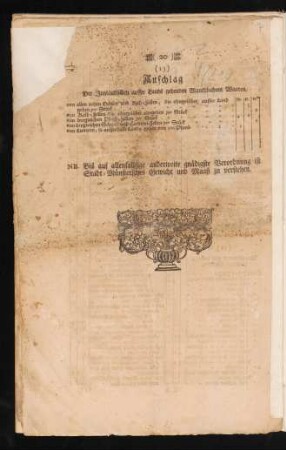Anschlag Der Innländischen ausser Landes gehenden Mauthbaren Waaren.