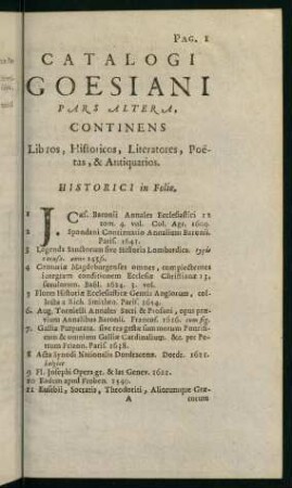 1-110, Pars Altera Continens Libros, Historicos, Literatores, Poetas, & Antiquarios