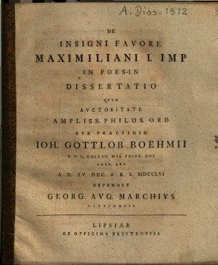 De insigni favore Maximiliani I. imp in Poesin