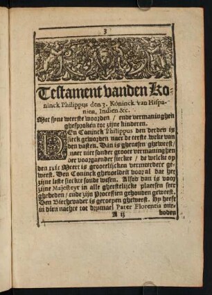 3-8, Testament Van den Coninck Philippus den III. ...
