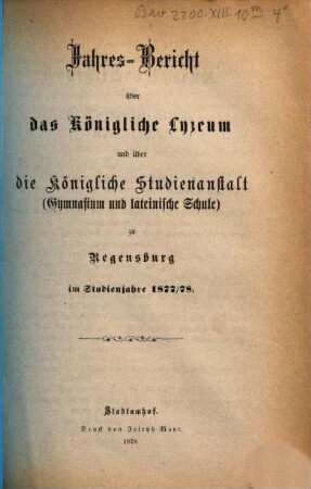 Jahres-Bericht. 1877/78