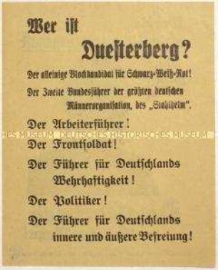Aufruf zur Wahl von Theodor Duesterberg zum Reichspräsidenten 1932