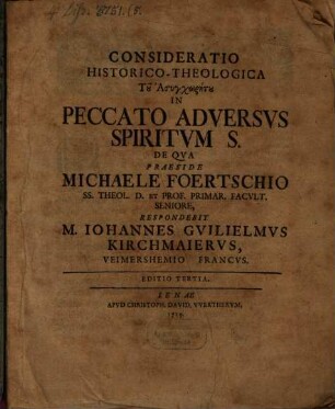 Consideratio hist. theol. tu asynchōrētu in peccato adversus Spiritum S.