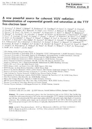 A new powerful source for coherent VUV radiation: : demonstration of exponential growth and saturation at the TTF free-electron laser