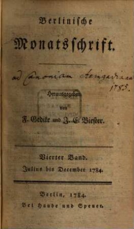 Berlinische Monatsschrift. 4, 4. 1784