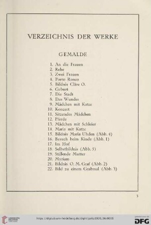 Verzeichnis der Werke (Nr. 1-86)