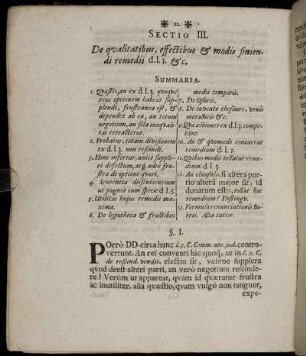 Sectio III. De qualitatibus, effectibus & modis finendi remedii d.l.3. & c.