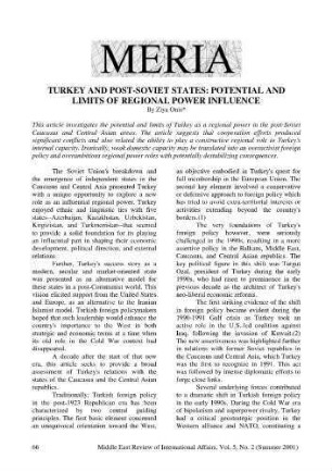 Turkey and the Post-Soviet States: The Potential and Limits of Regional Power Influence