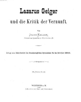 Lazarus Geiger und die Kritik der Vernunft