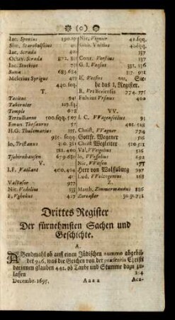 Drittes Register Der fürnehmsten Sachen und Geschichte.