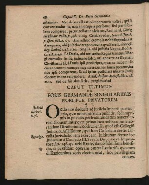 Caput Ultimum De Foris Germaniae Singularibus Praecipue Privatorum.