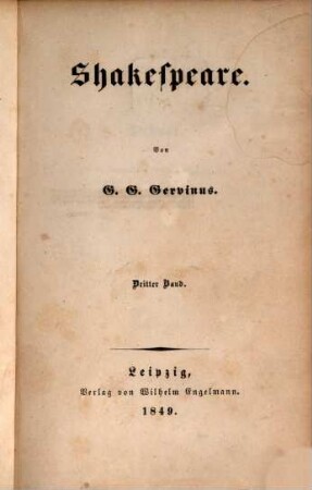 Shakespeare, Dritter Band