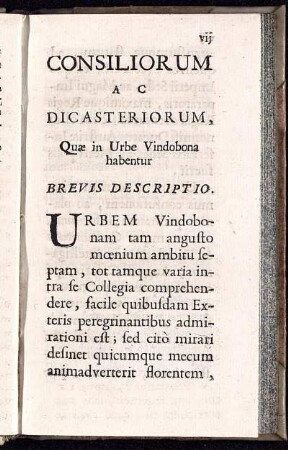 Consiliorum ac Dicastertiorum, Quae in Urbe Vondobona habentur Brevis Descriptio.