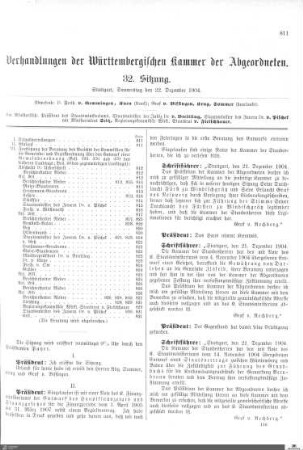 32. Sitzung, Stuttgart, 22.12.1904