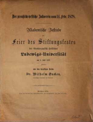 Der preußisch-hessische Zollverein vom 14. Febr. 1828