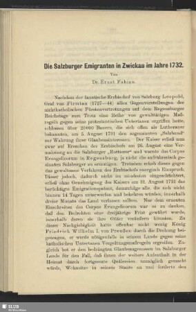 Die Salzburger Emigranten in Zwickau im Jahre 1732