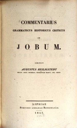 Commentarius grammaticus historicus criticus in Jobum