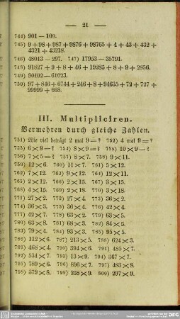 III. Multipliciren. Vermehren durch gleiche Zahlen