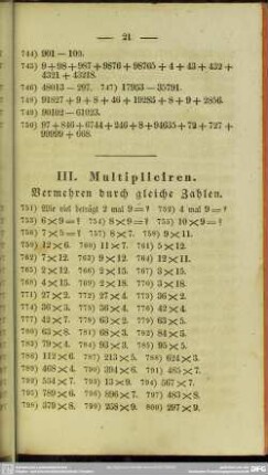 III. Multipliciren. Vermehren durch gleiche Zahlen