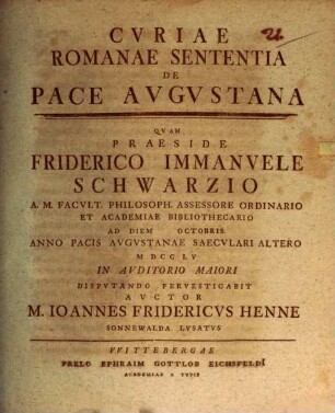 Cvriae Romanae Sententia De Pace Avgvstana