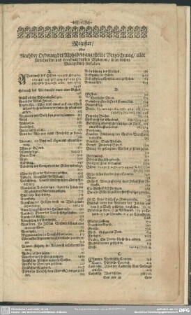 Register, oder Nach der Ordnung des Alphabets angestellte Verzeichnung, aller fürnehmsten und denckwürdigsten Materien, so in diesem Märtyrbuch fürfallen